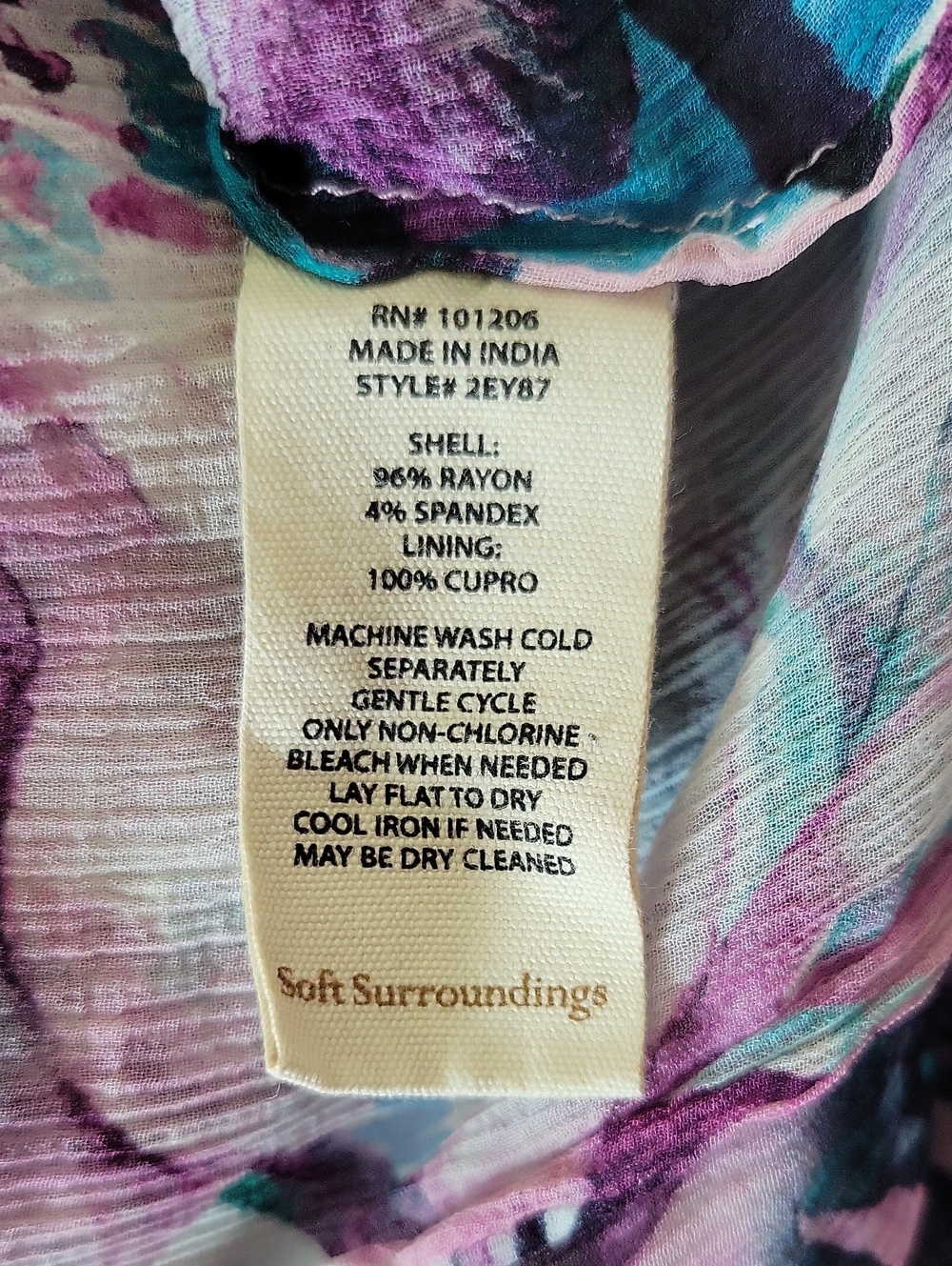 Soft Surroundings Purple Teal Floral Stripe Crinkle Cardigan Size XL - Picture 8 of 8